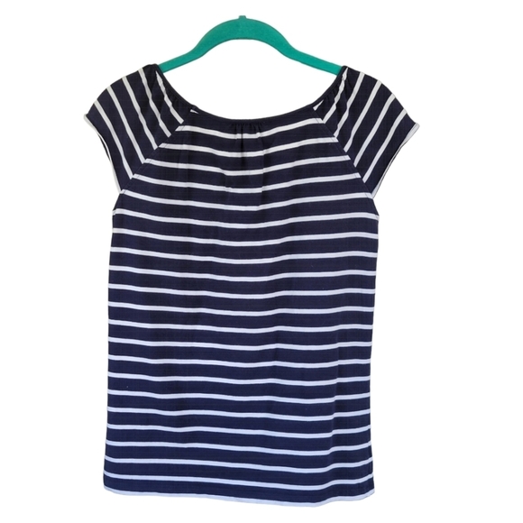 TOMMY HILFIGER Women's Cap Sleeve Cotton Striped Nautical Coastal Top Sz S Blue - Picture 2 of 9
